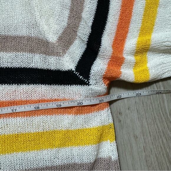 Women’s BiBi Size Large Multicolor‎ White Stripe Short T-shirt Sheer Sleeve New - Picture 6 of 7